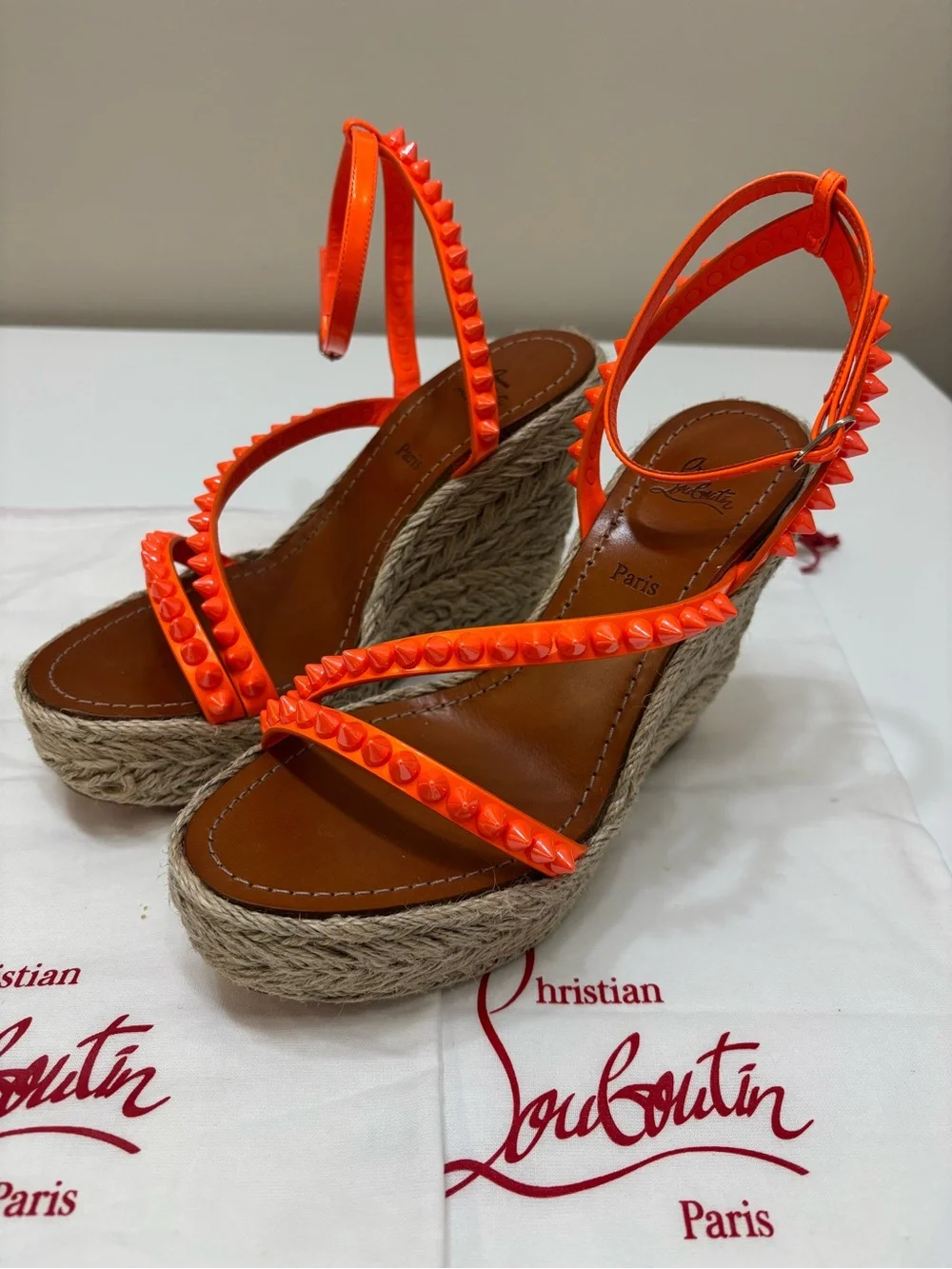 🧡 Christian Louboutin Pyraclou 110mm Espadrille Wedge Sandals
